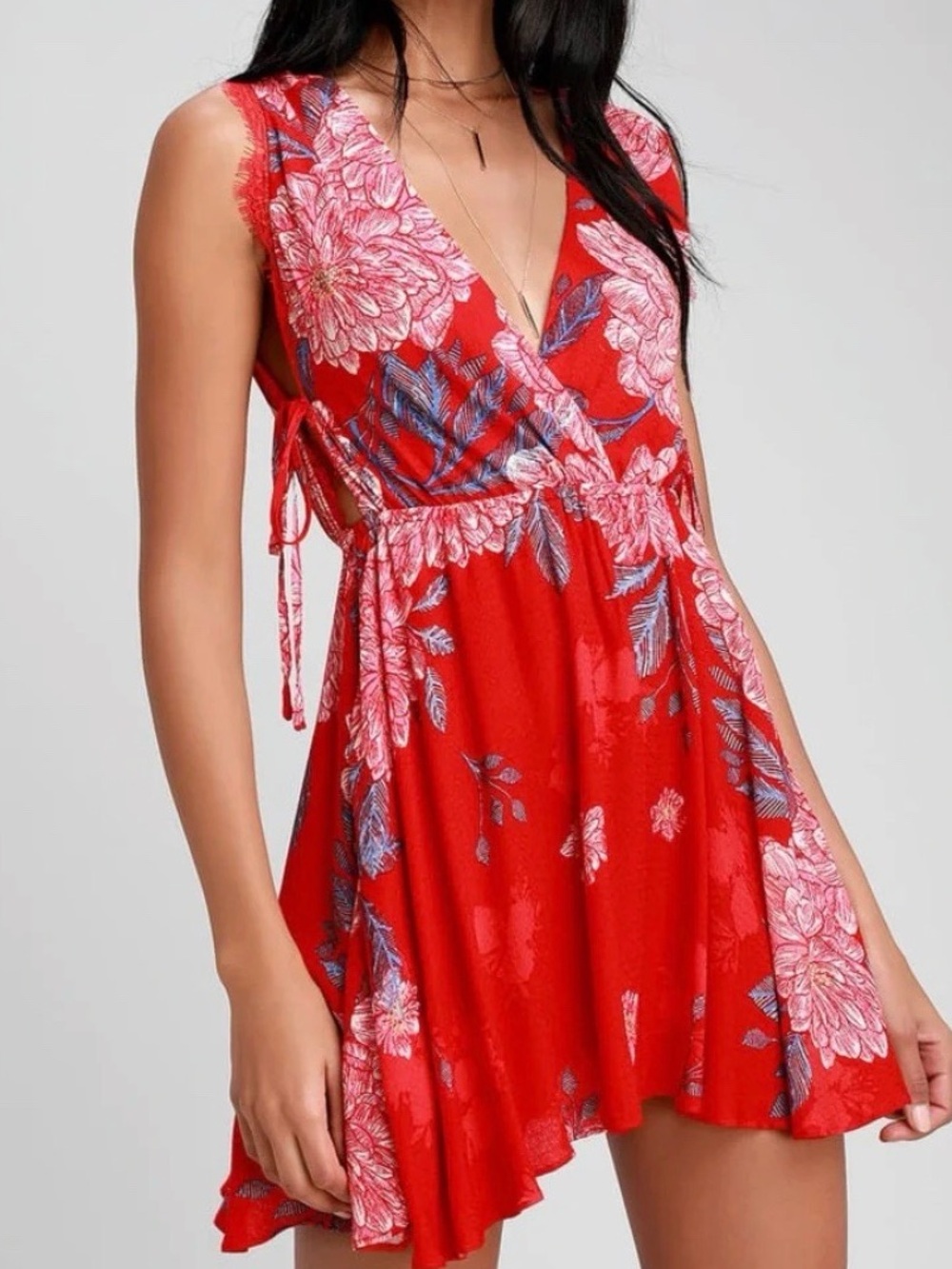 Free people deep v neck flowy red floral tank. Size XS.